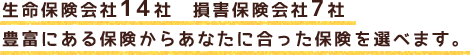 生命保険会社14社　損害保険会社７社。豊富な保険からあなたにぴったりの保険を選べます！